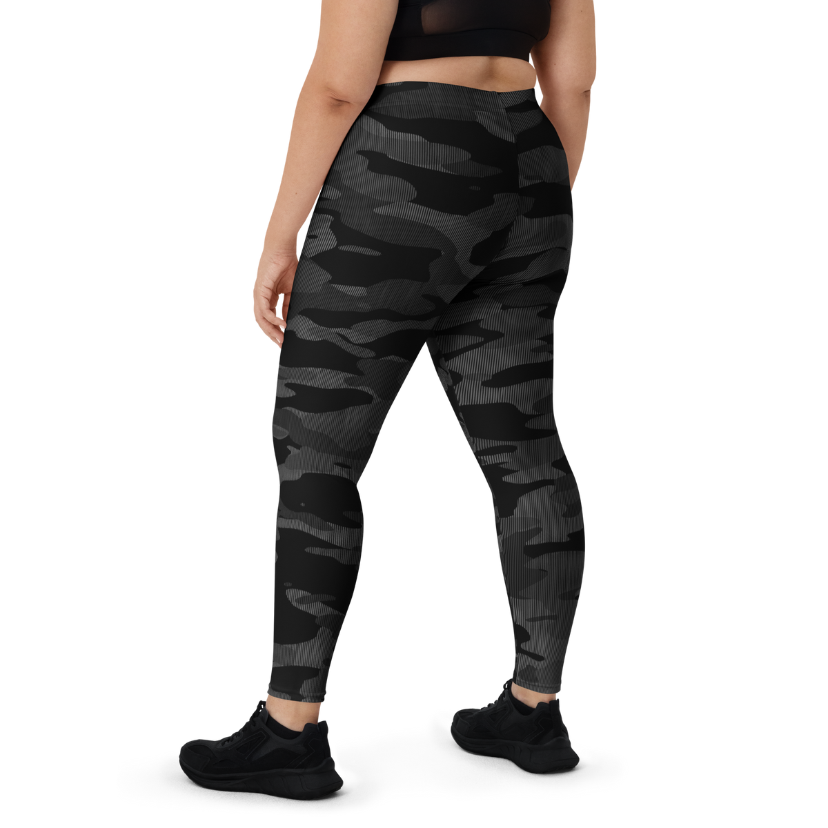 Gulf Striation Greyscale camouflage mid-rise comfort leggings, oversize-fit back view.