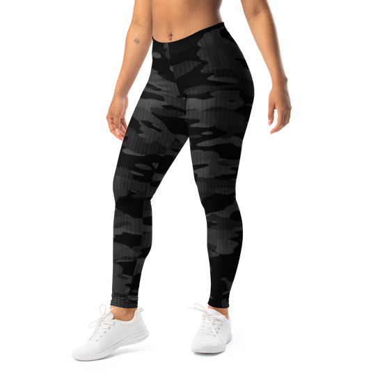 Gulf — Striation · Greyscale mid-rise everyday leggings, left-front view.