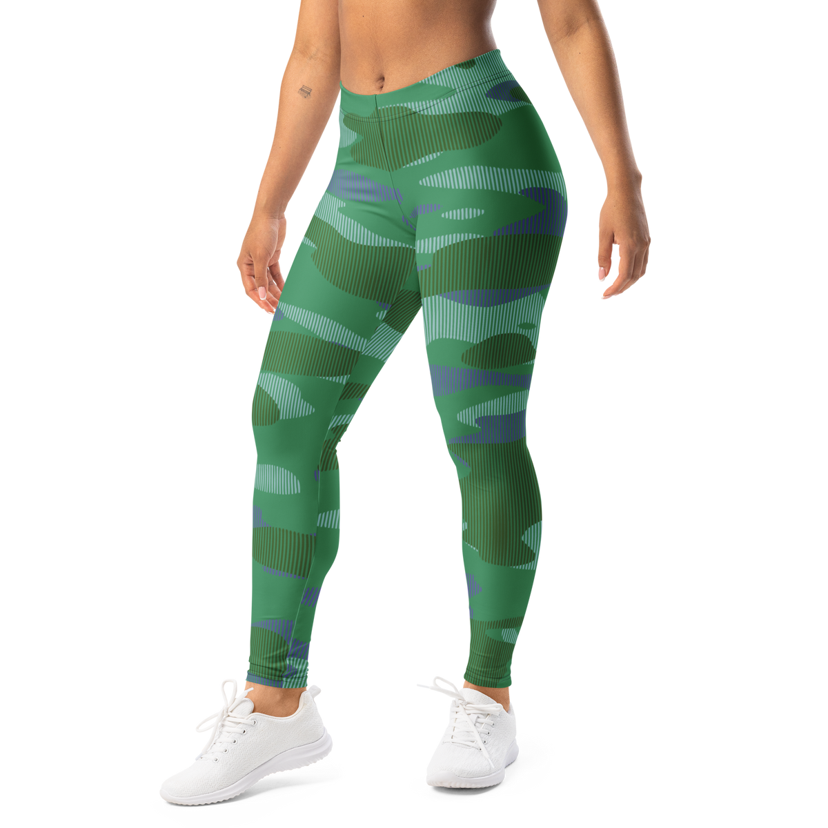 Gulf Striation Very Peri 2 camouflage mid-rise comfort leggings, left-front view.