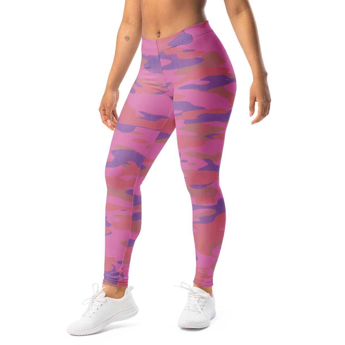 Gulf Striation Very Peri 4 camouflage mid-rise comfort leggings, left-front view.