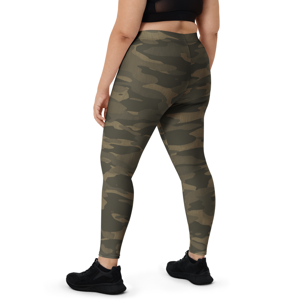 Gulf Striation Woodland camouflage mid-rise comfort leggings, oversize-fit back view.