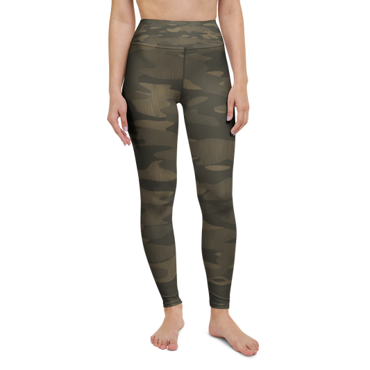 Gulf — Striation · Woodland high-waisted yoga leggings, straight front view, barefoot.