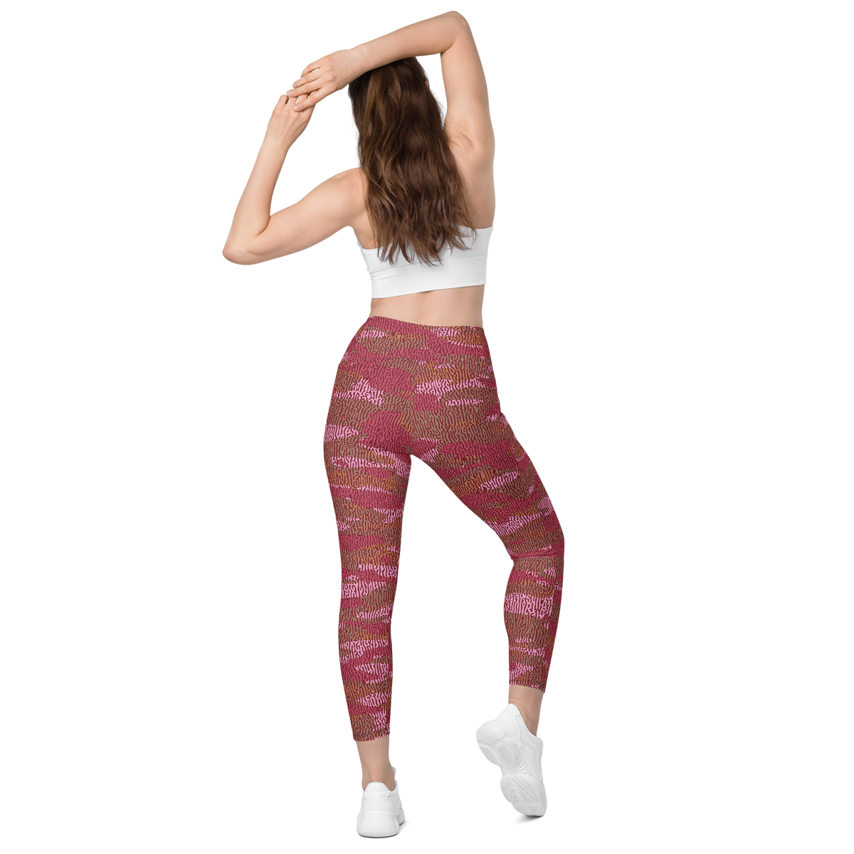 Gulf Turing Deliciousness camouflage high-waisted pocket leggings, back view.