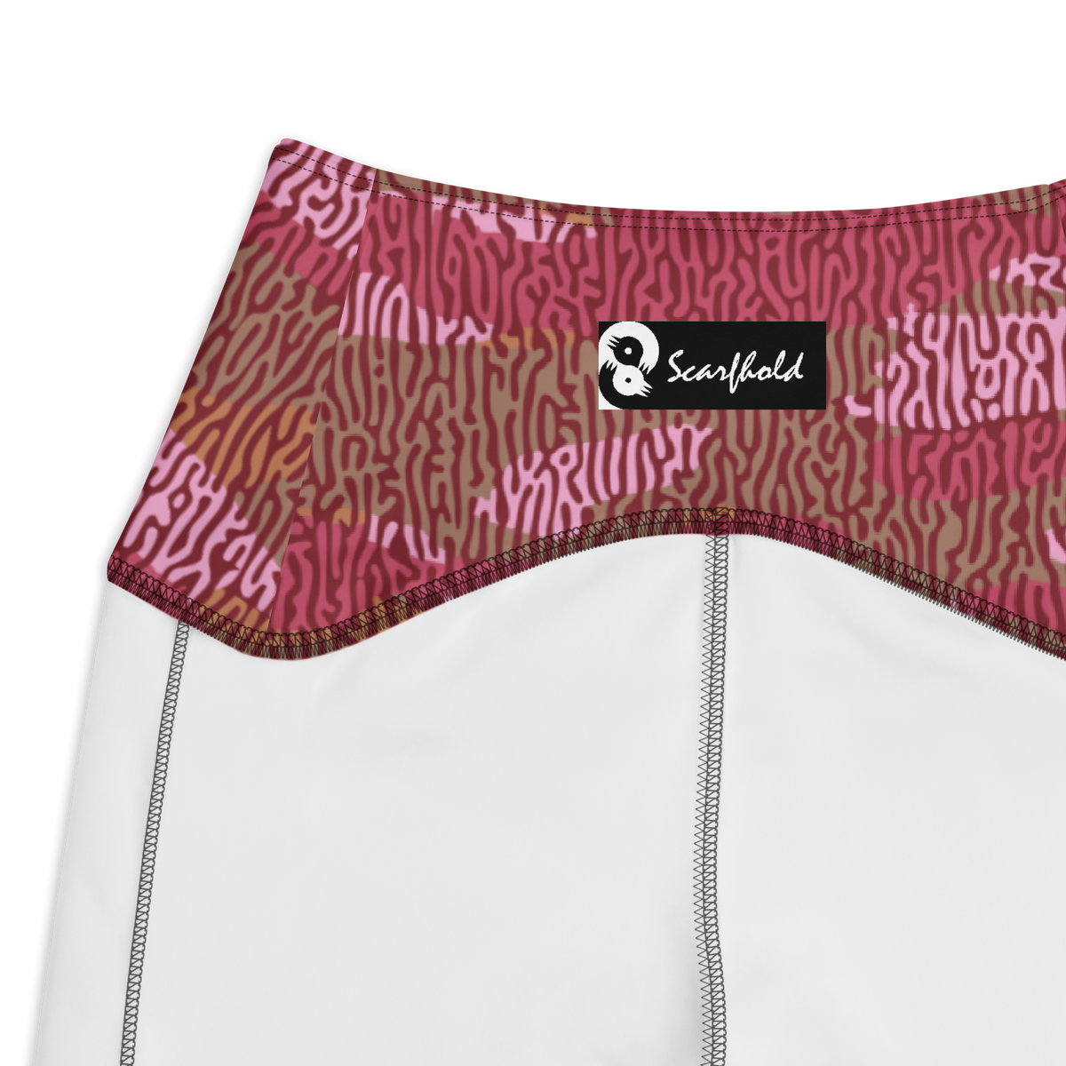 Gulf Turing Deliciousness camouflage high-waisted pocket leggings, inside-label and construction detail.