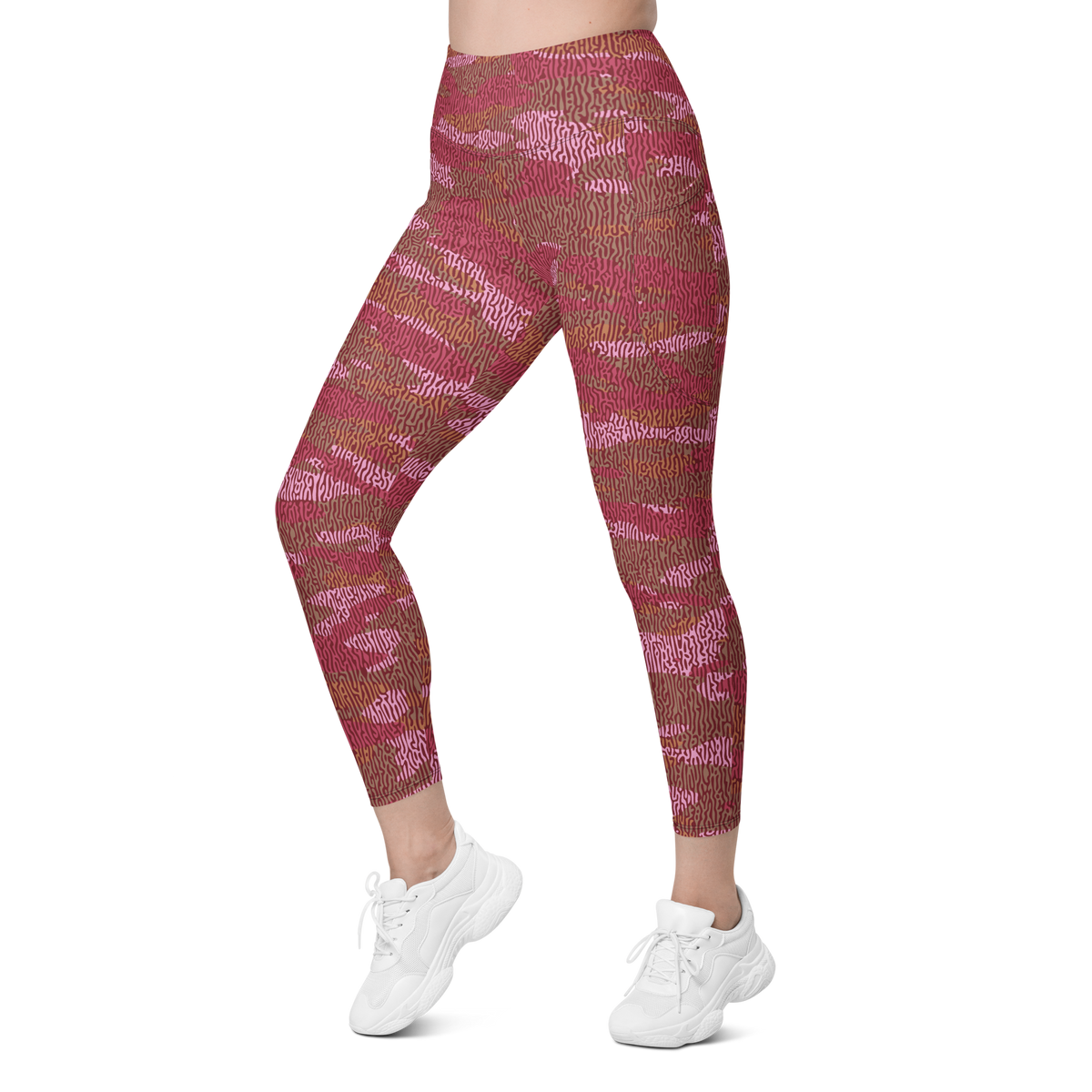 Gulf Turing Deliciousness camouflage high-waisted pocket leggings, left-front view.