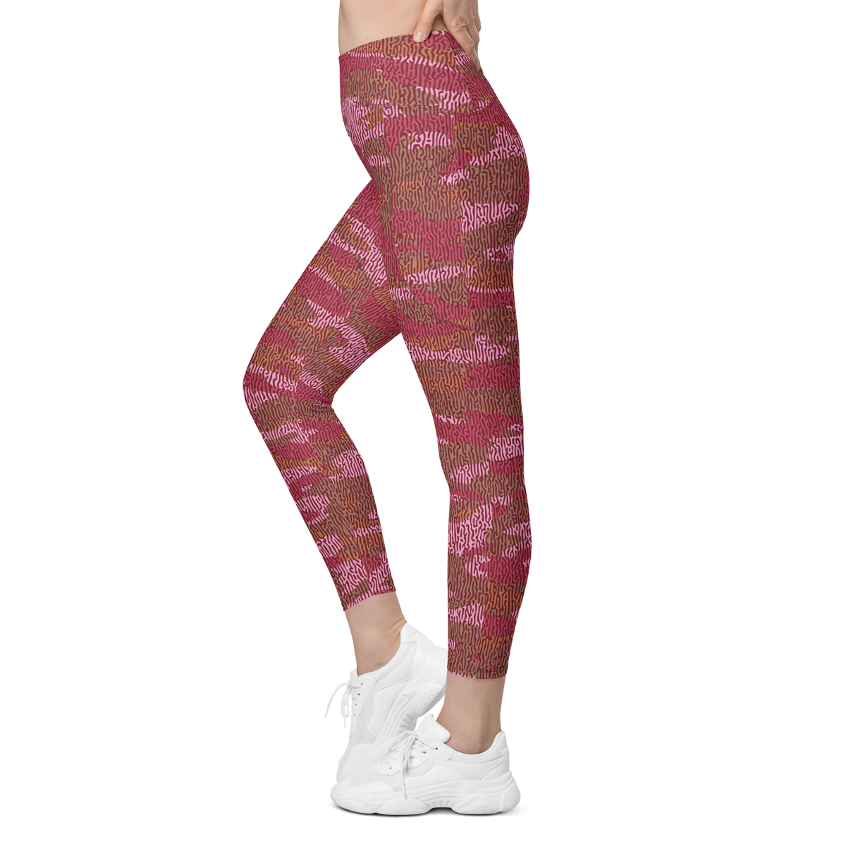 Gulf Turing Deliciousness camouflage high-waisted pocket leggings, movement view.