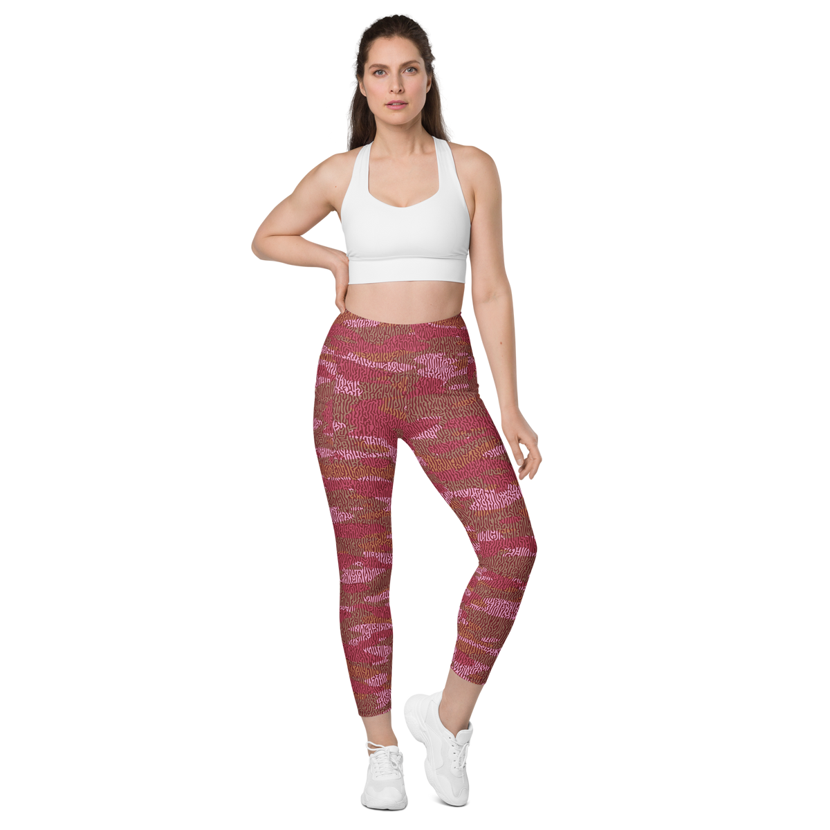 Gulf Turing Deliciousness camouflage high-waisted pocket leggings, straight-front view.