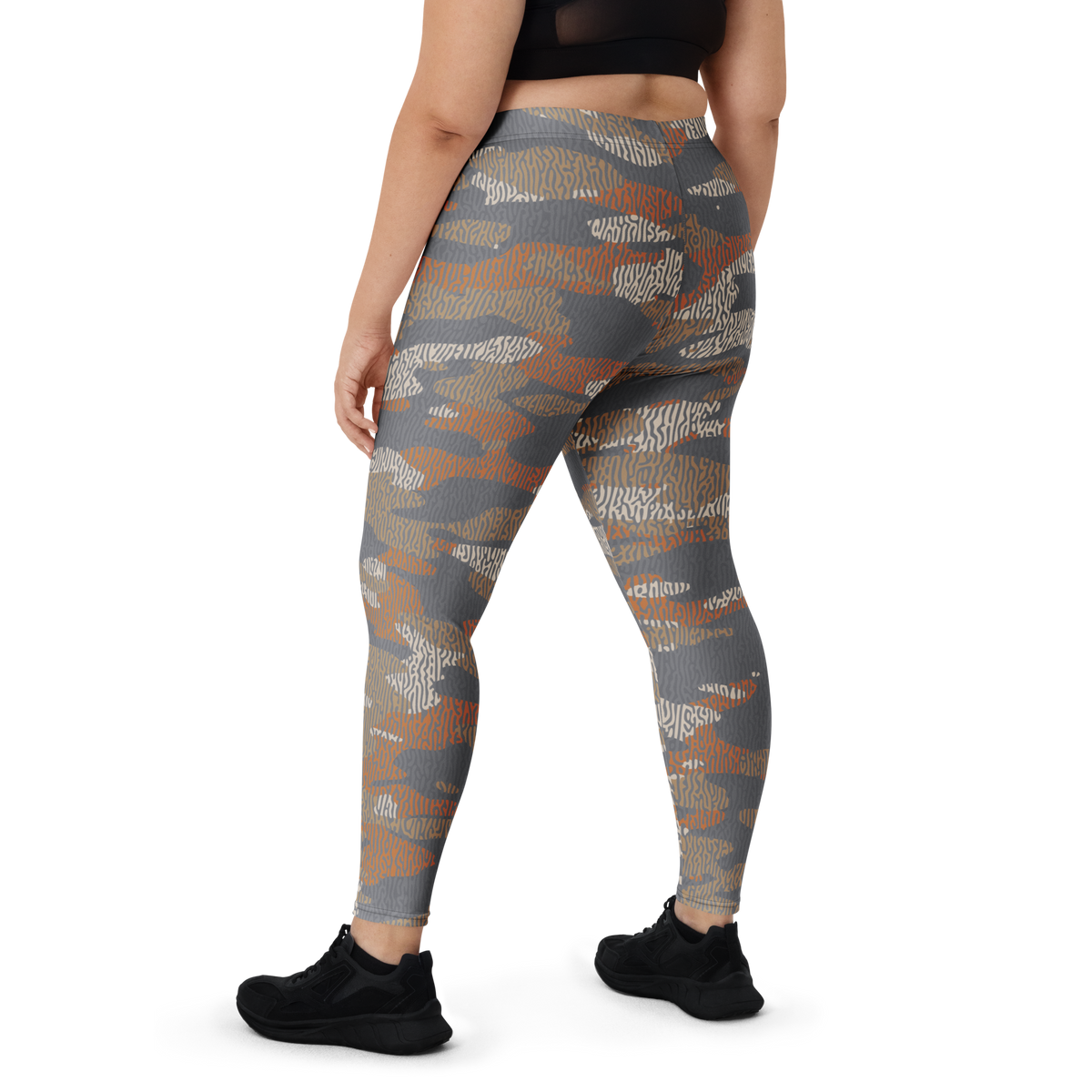 Gulf Turing Fall 1 camouflage mid-rise comfort leggings, oversize-fit back view.