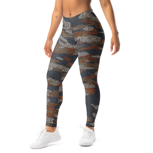 Gulf Turing Fall 2 camouflage mid-rise comfort leggings, left-front view.