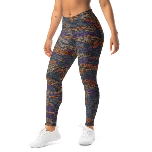 Gulf Turing Fall 3 camouflage mid-rise comfort leggings, left-front view.