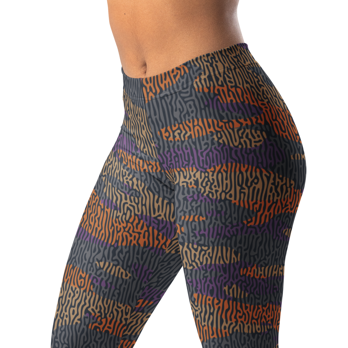 Gulf Turing Fall 3 camouflage mid-rise comfort leggings, waistband and pattern detail.