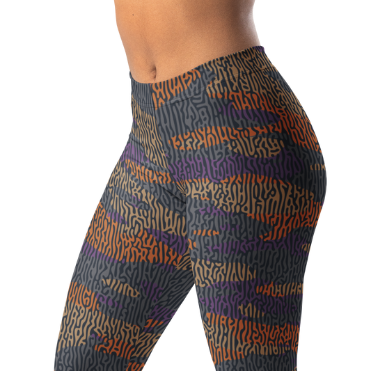 Gulf Turing Fall 3 camouflage mid-rise comfort leggings, waistband and pattern detail.
