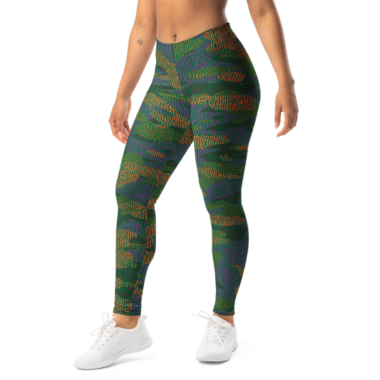 Gulf Turing Fall 4 camouflage mid-rise comfort leggings, left-front view.