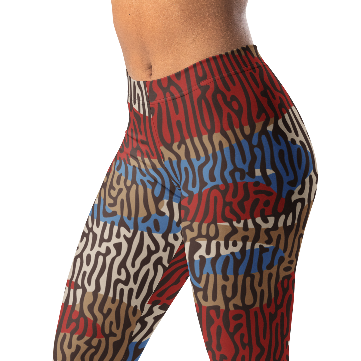 Gulf Turing Fall 5 camouflage mid-rise comfort leggings, waistband and pattern detail.