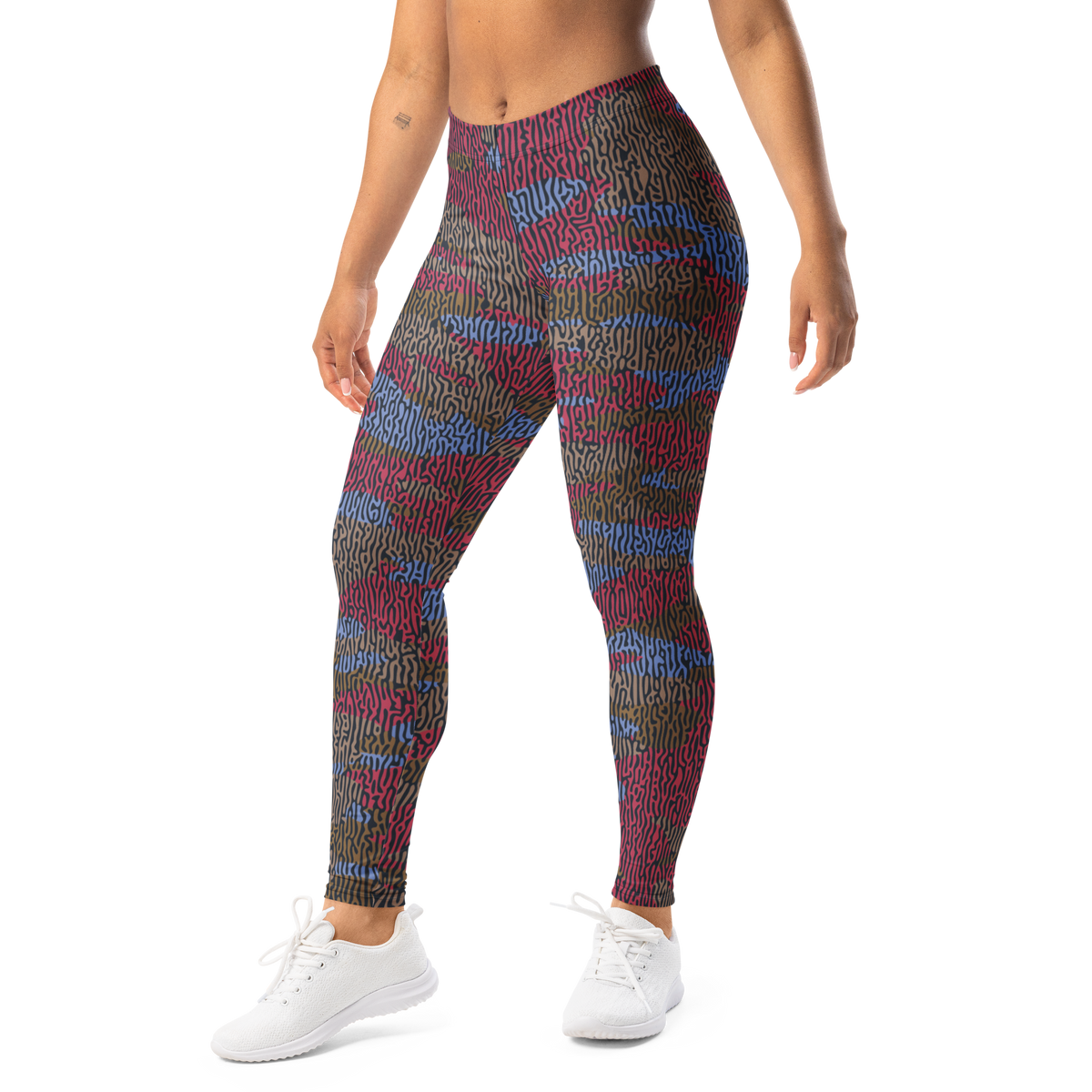 Gulf Turing Flavour-Full camouflage mid-rise comfort leggings, left-front view.