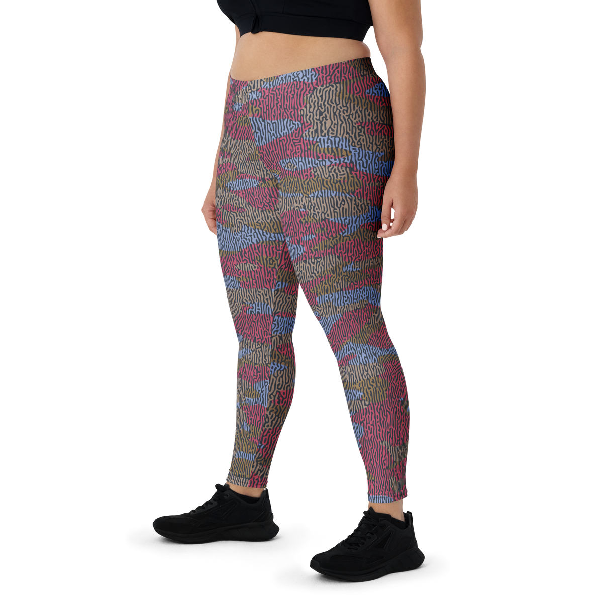Gulf Turing Flavour-Full camouflage mid-rise comfort leggings, oversize-fit front view.
