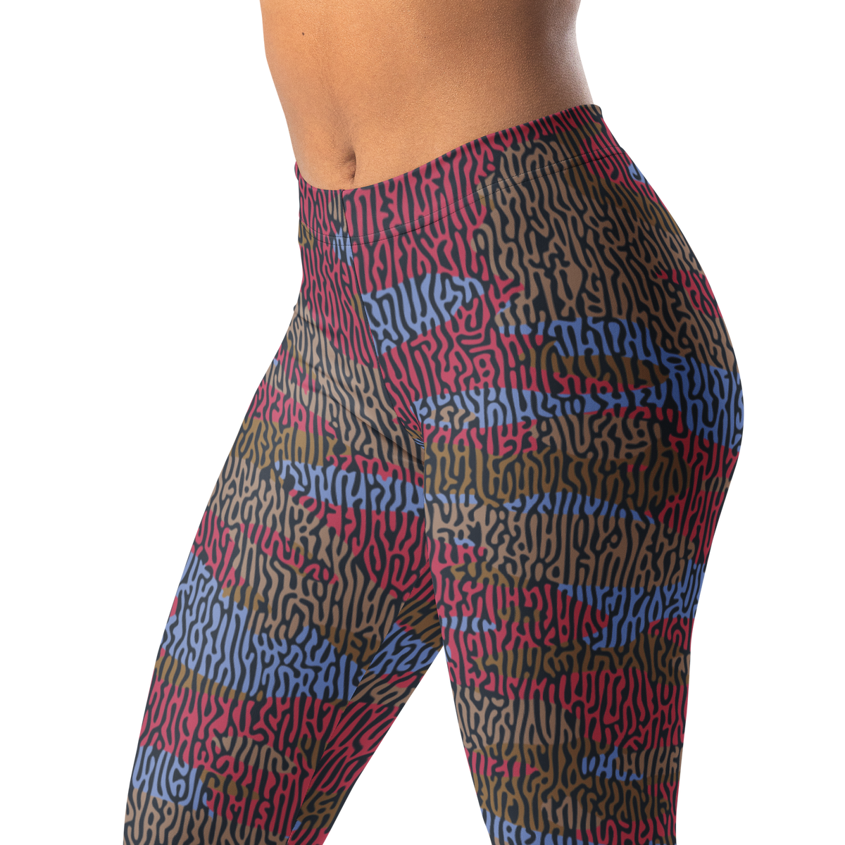 Gulf Turing Flavour-Full camouflage mid-rise comfort leggings, waistband and pattern detail.