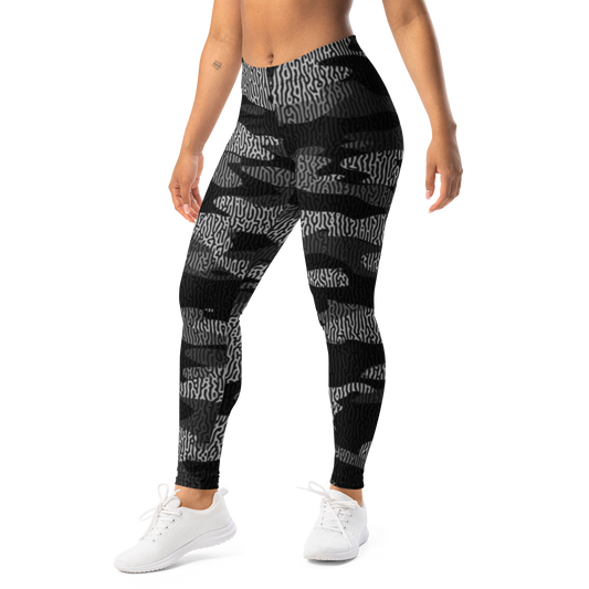 Gulf — Turing · Greyscale mid-rise everyday leggings, left-front view.