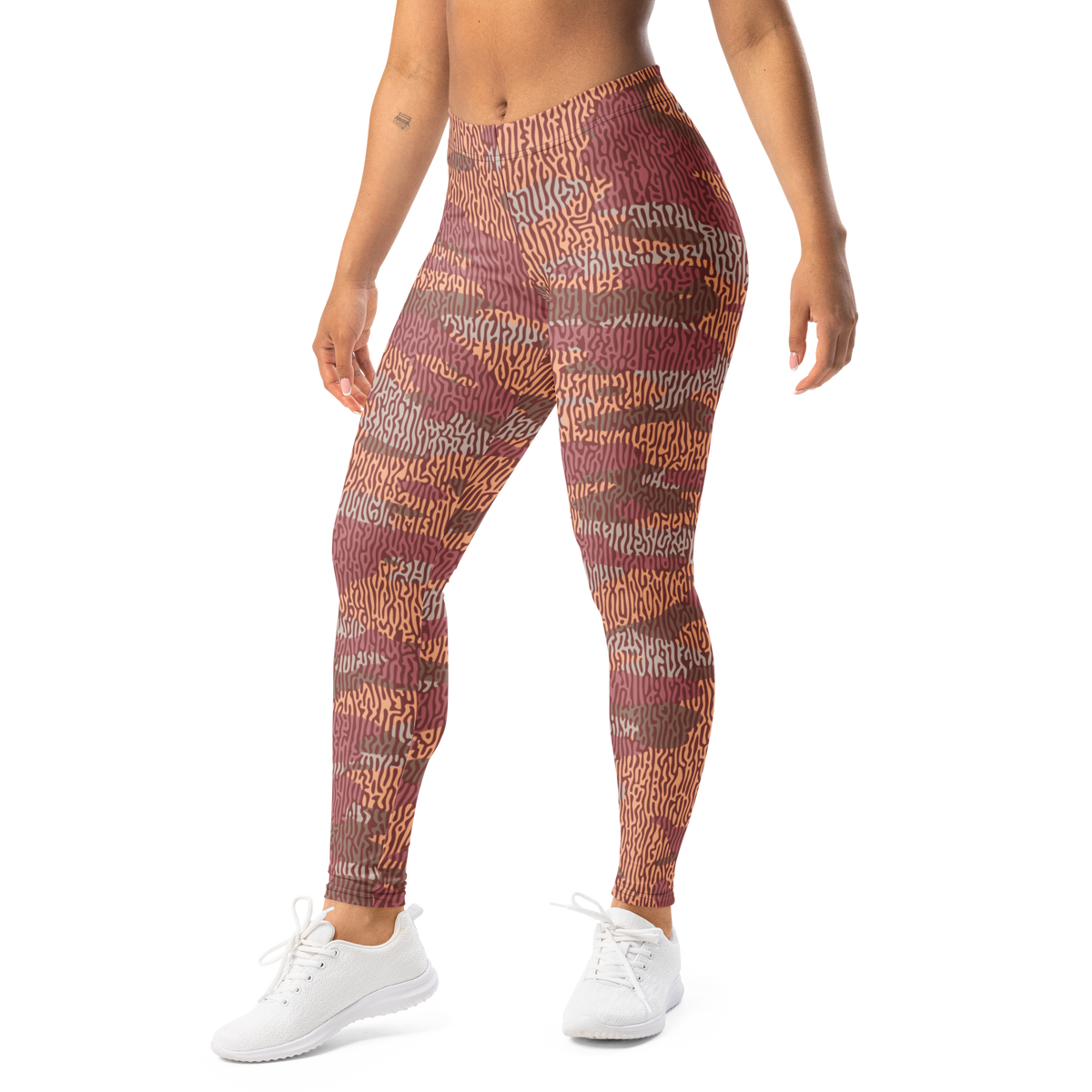 Gulf Turing Libations camouflage mid-rise comfort leggings, left-front view.