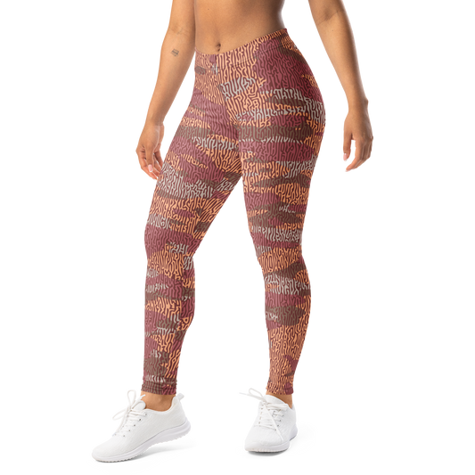 Gulf Turing Libations camouflage mid-rise comfort leggings, left-front view.
