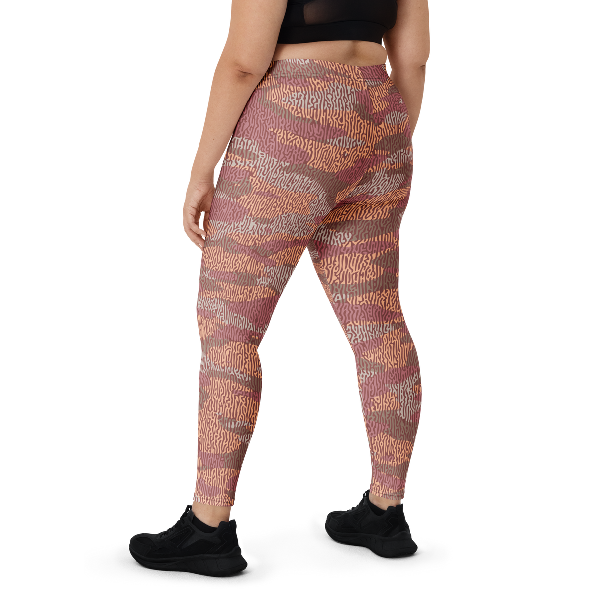 Gulf Turing Libations camouflage mid-rise comfort leggings, oversize-fit back view.