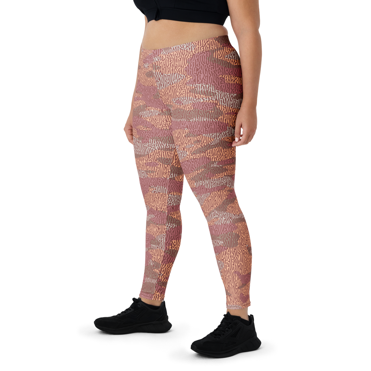 Gulf Turing Libations camouflage mid-rise comfort leggings, oversize-fit front view.