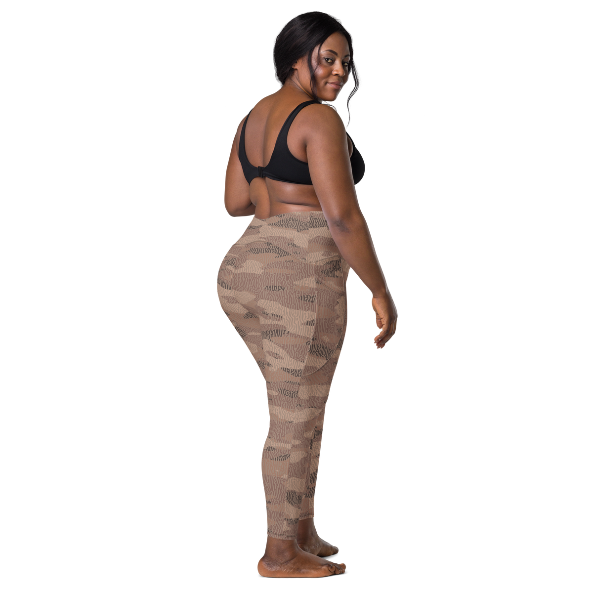 Gulf Turing Relaxed Elegance camouflage high-waisted pocket leggings, larger-model back view.