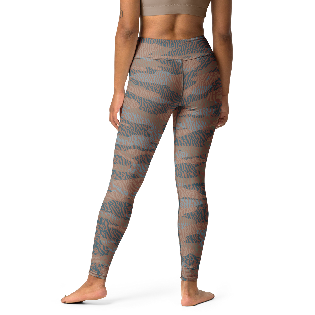 Gulf Turing Relaxed Elegance camouflage high-waisted yoga leggings, back view.