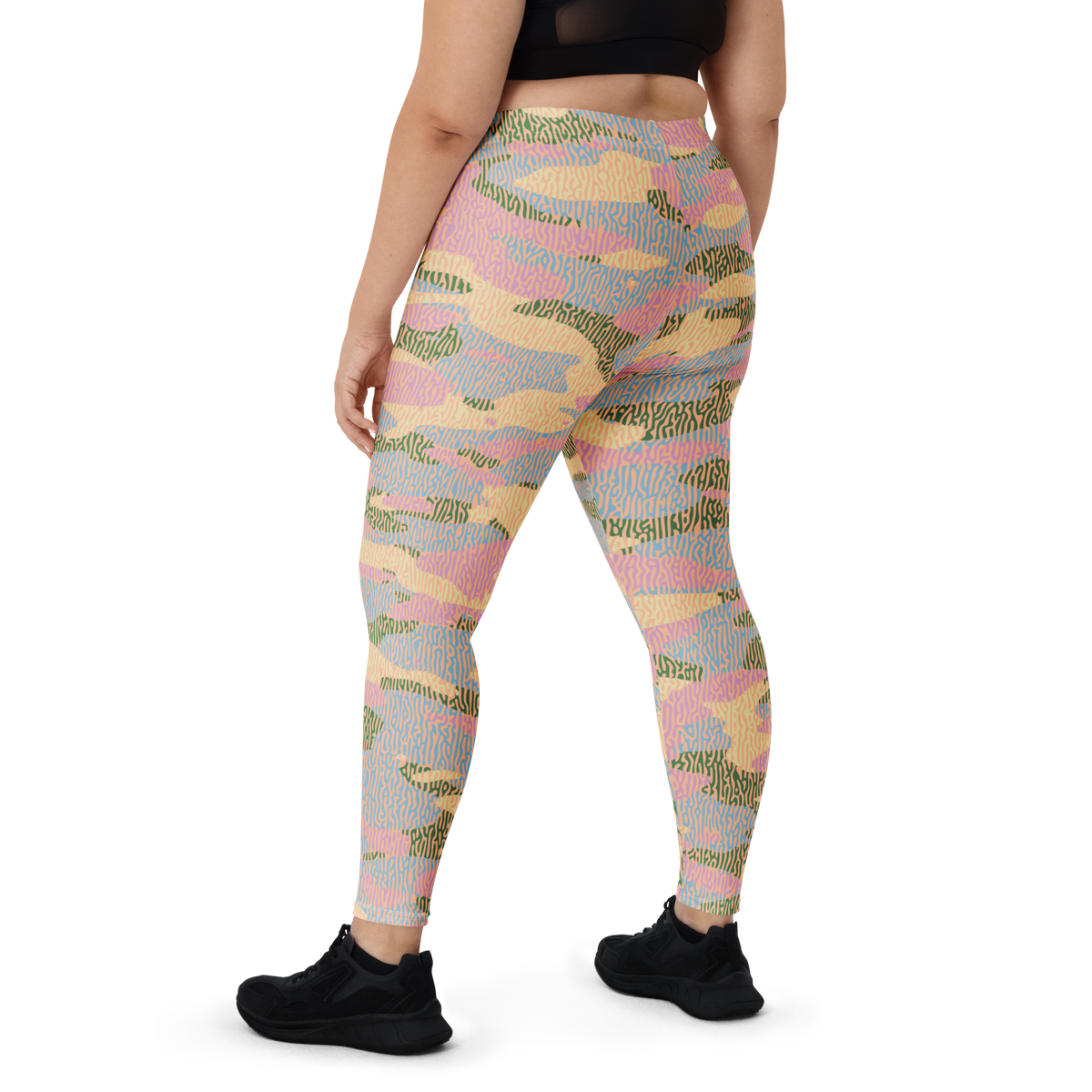 Gulf Turing Spring Meadow camouflage mid-rise comfort leggings, oversize-fit back view.