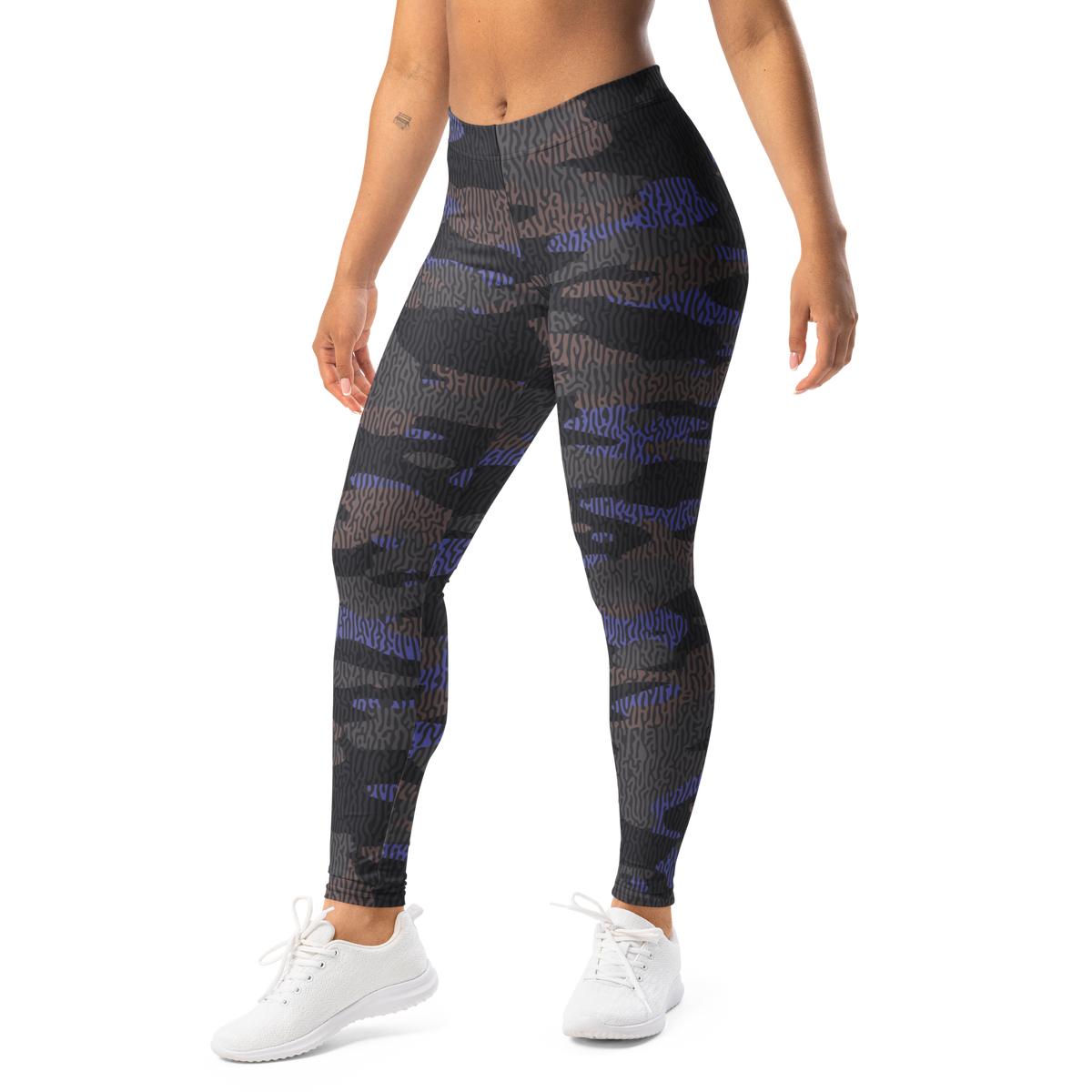 Gulf Turing Very Peri 1 camouflage mid-rise comfort leggings, left-front view.