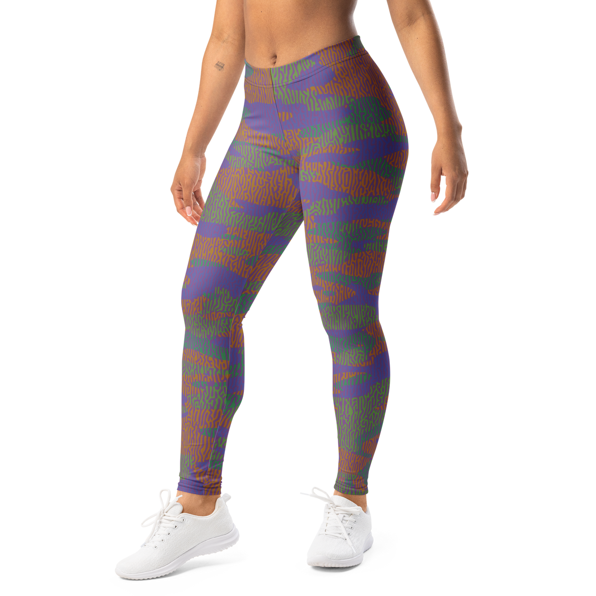 Gulf Turing Very Peri 2 camouflage mid-rise comfort leggings, left-front view.