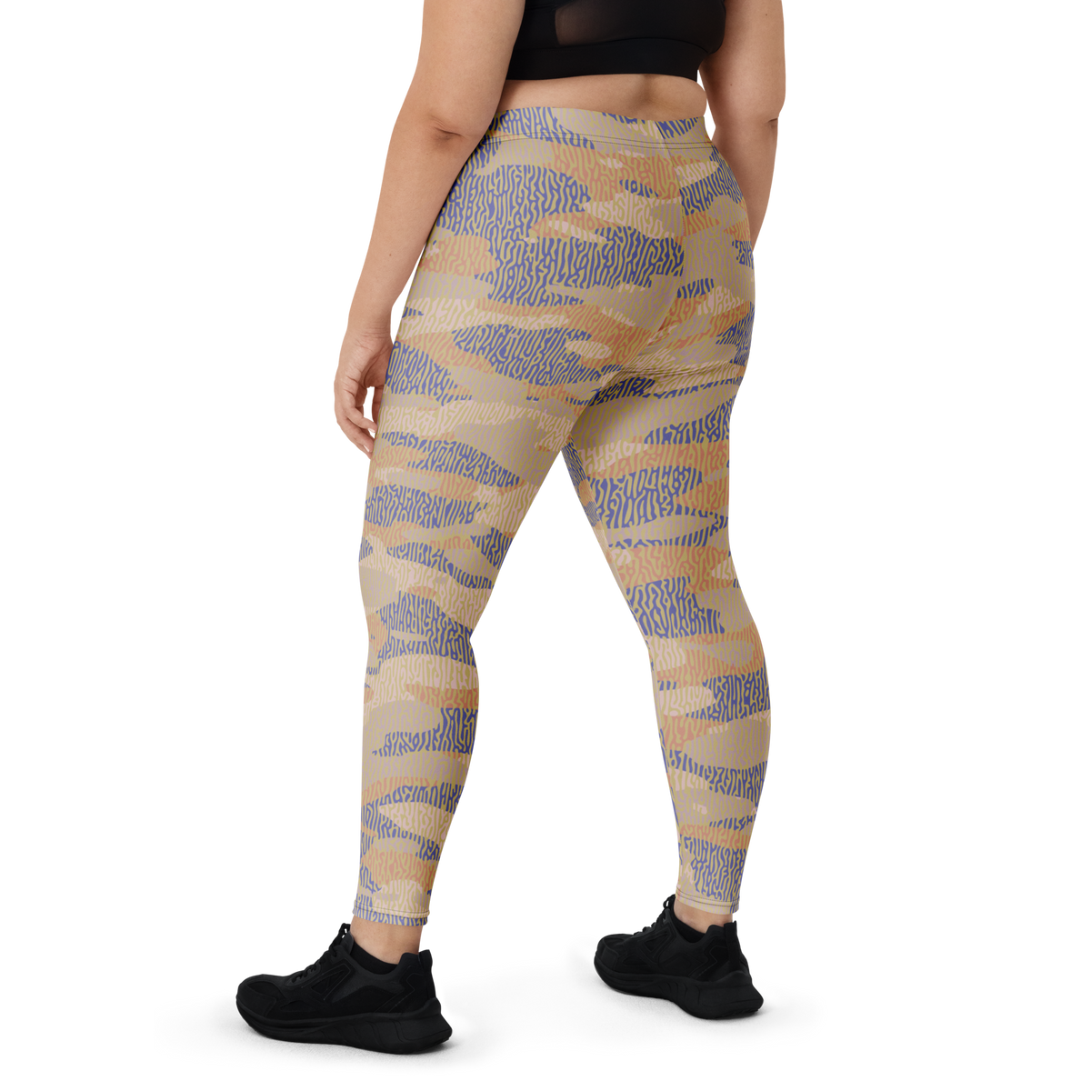 Gulf Turing Very Peri 3 camouflage mid-rise comfort leggings, oversize-fit back view.