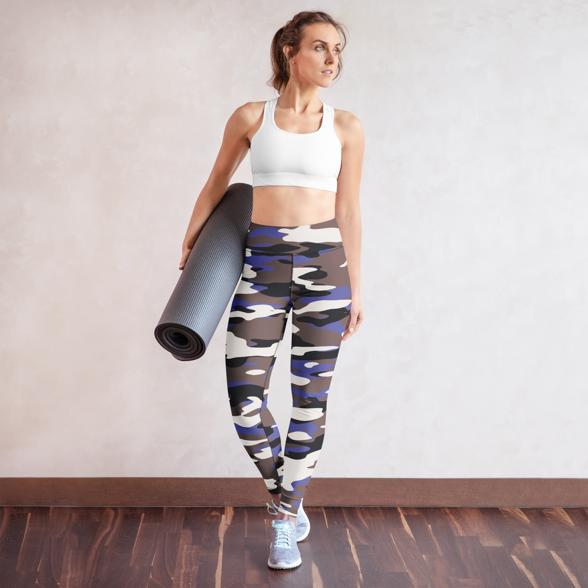 Gulf Very Peri 1 camouflage high-waisted yoga leggings, yoga lifestyle view.