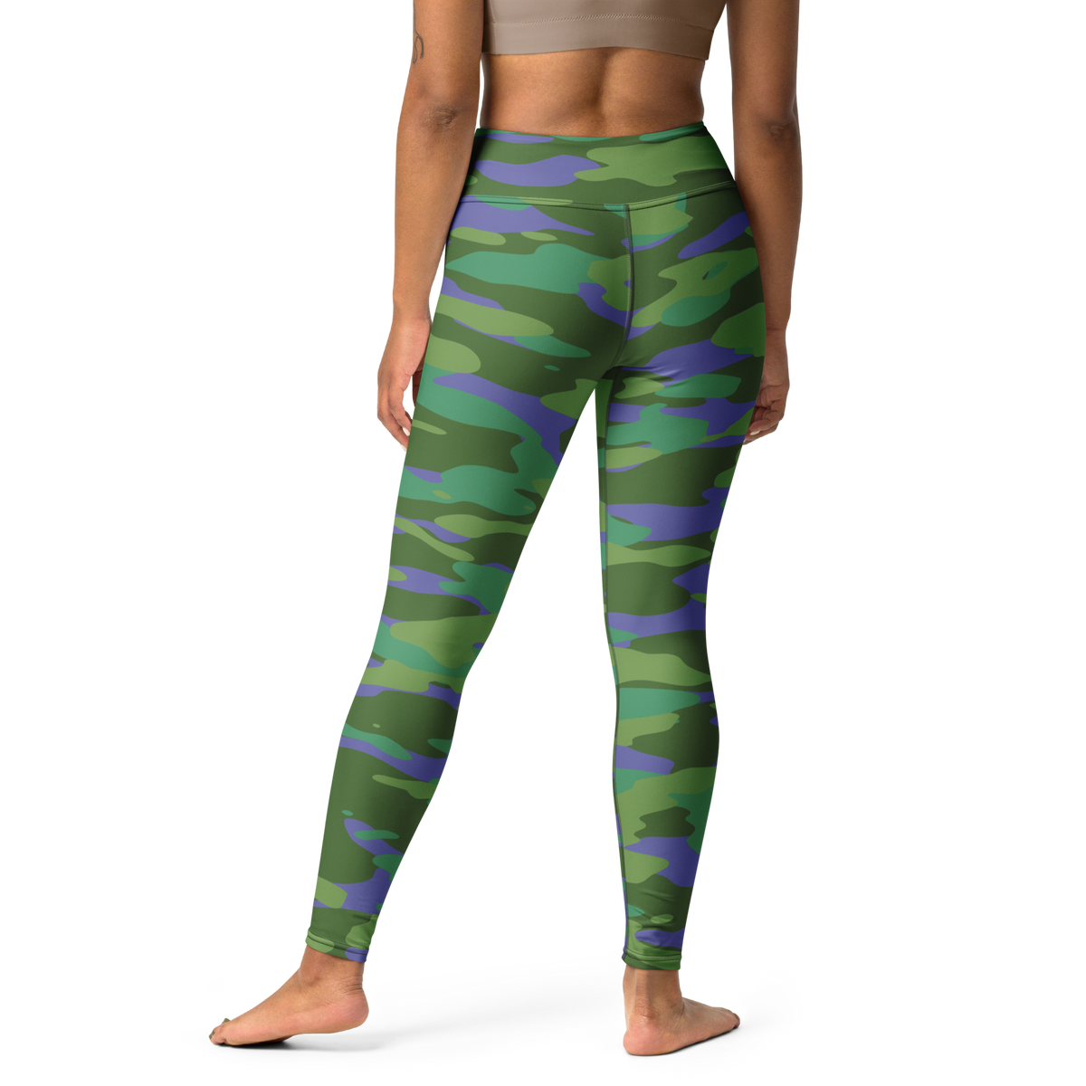 Gulf Very Peri 2 camouflage high-waisted yoga leggings, back view.
