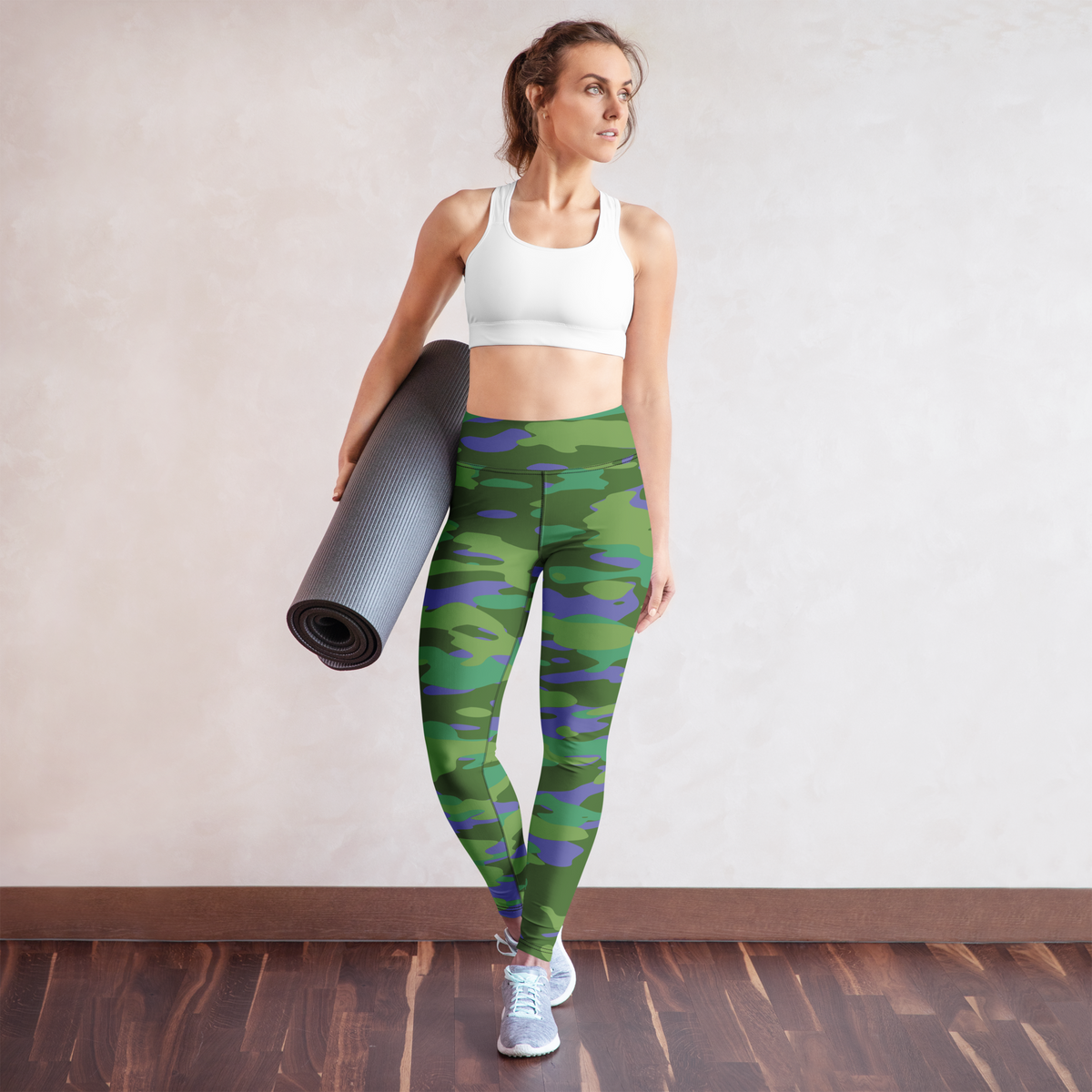 Gulf Very Peri 2 camouflage high-waisted yoga leggings, yoga lifestyle view.