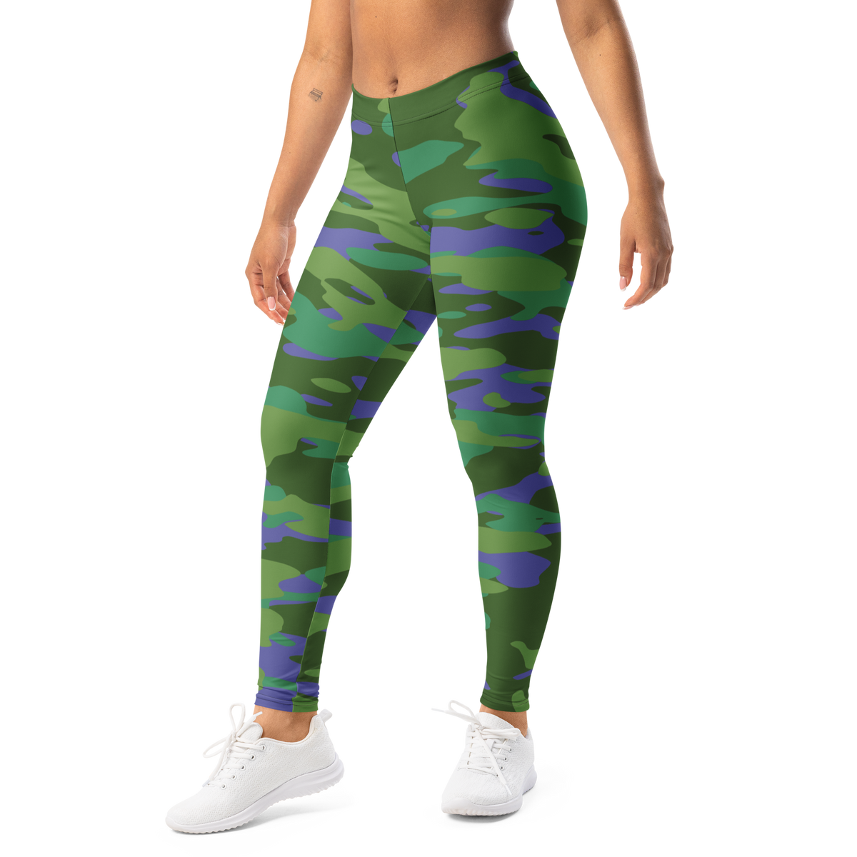 Gulf Very Peri 2 camouflage mid-rise comfort leggings, left-front view.