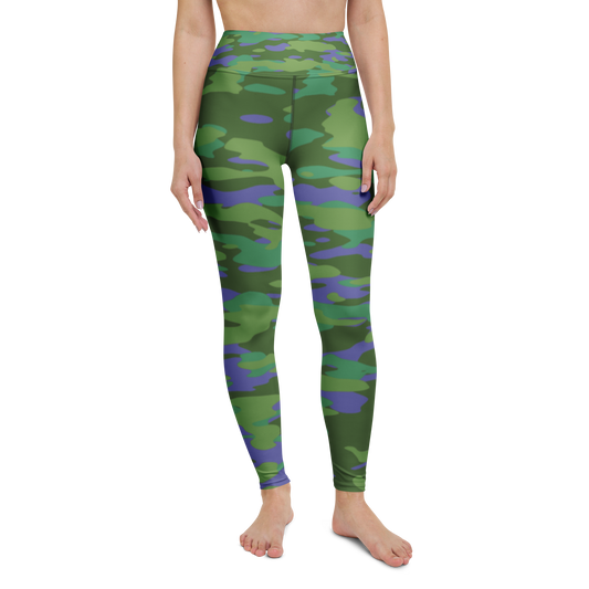 Gulf · Very Peri · 2 high-waisted yoga leggings, straight front view, barefoot.