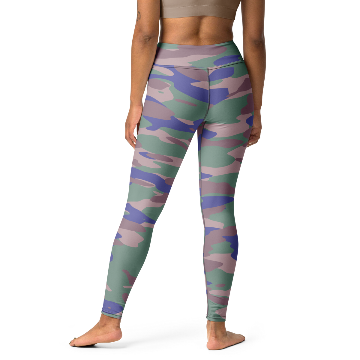 Gulf Very Peri 3 camouflage high-waisted yoga leggings, back view.