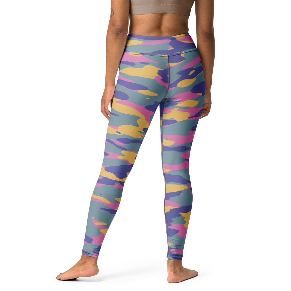 Gulf Very Peri 4 camouflage high-waisted yoga leggings, back view.