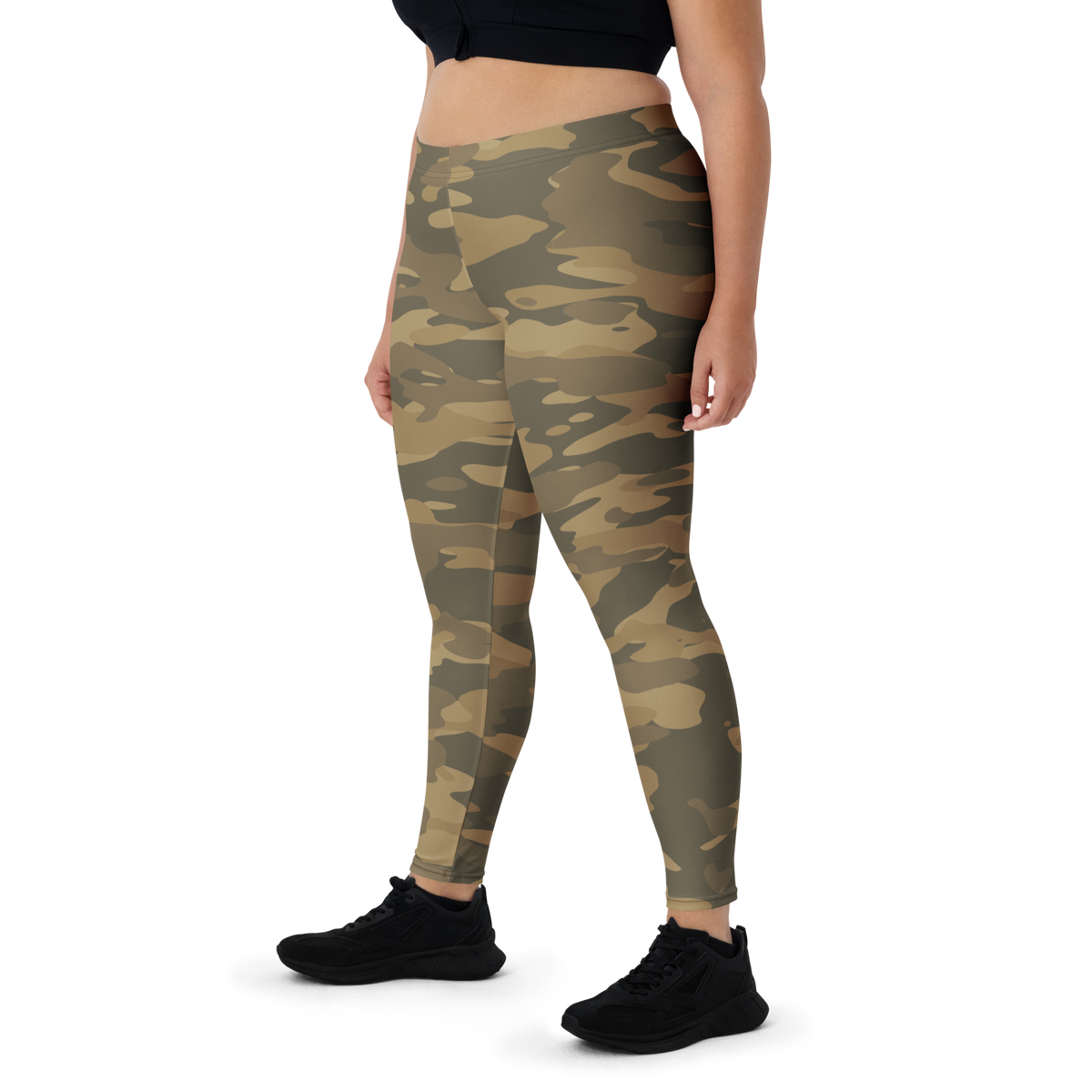 Gulf Woodland camouflage mid-rise comfort leggings, oversize-fit front view.