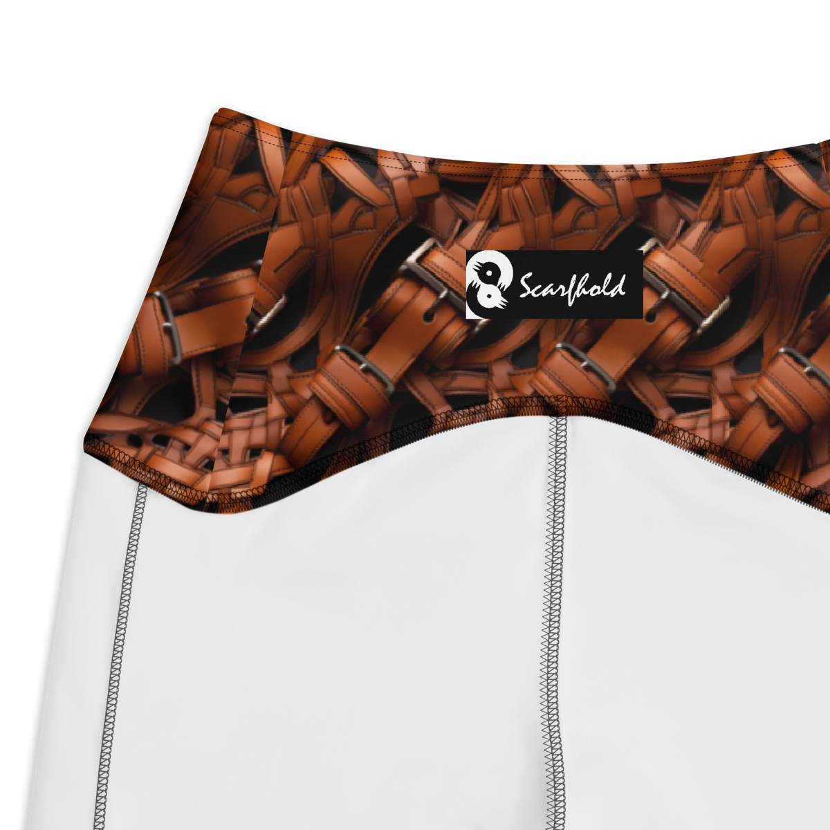 Harness Lattice high-waisted pocket leggings, inside-label and construction detail.