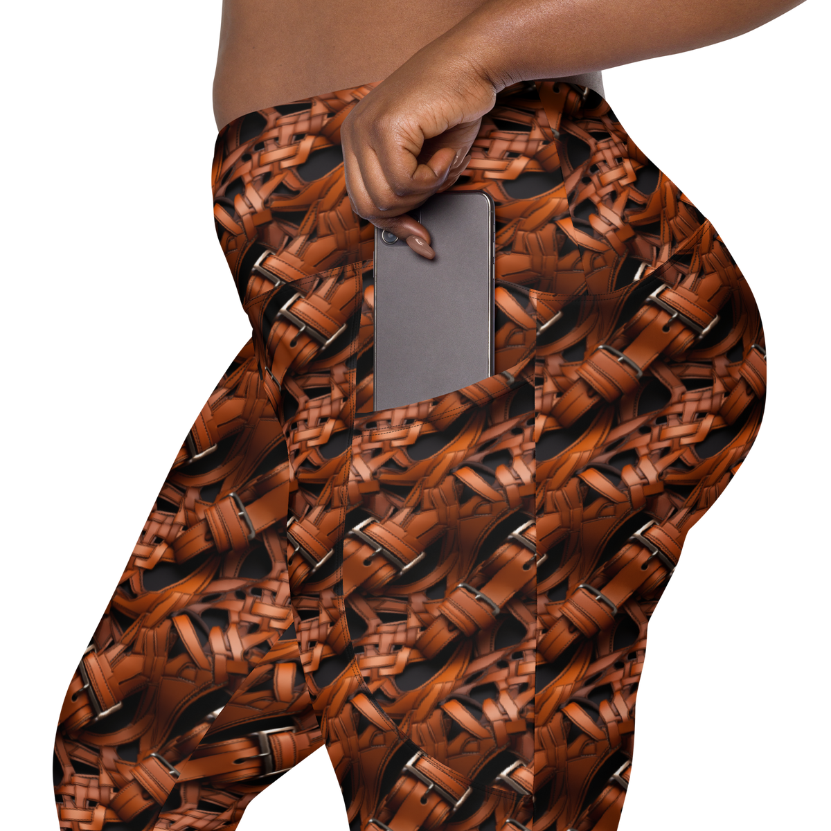 Harness Lattice high-waisted pocket leggings, rear pocket detail.