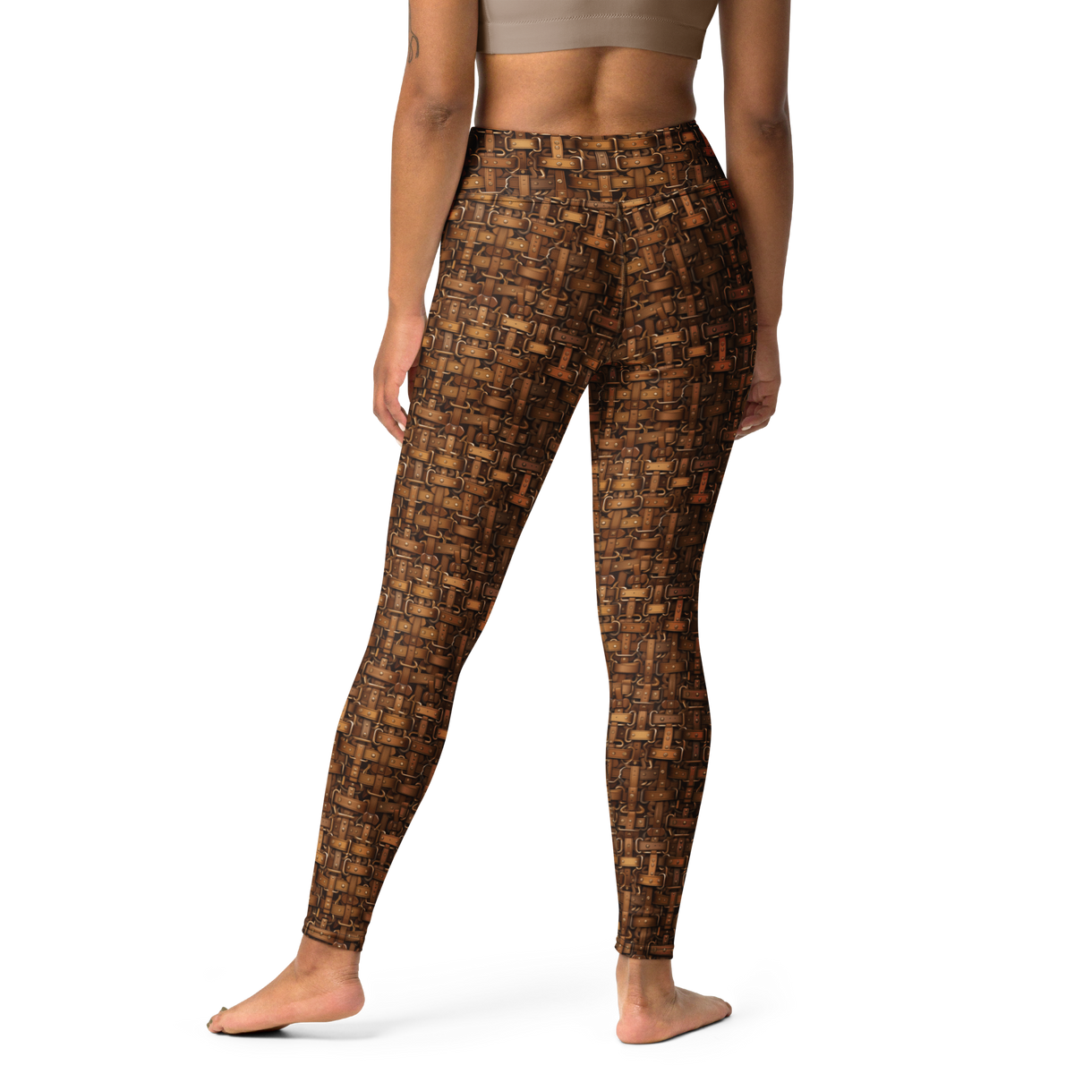 Harness Lattice high-waisted yoga leggings, back view.