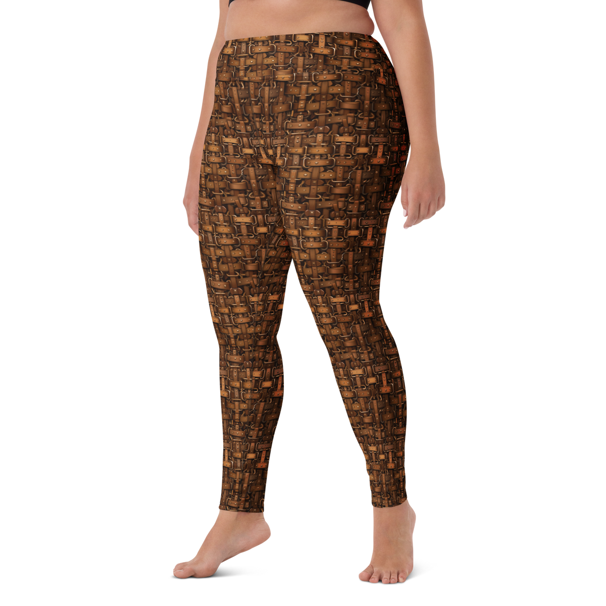 Harness Lattice high-waisted yoga leggings, larger-model left-front view.