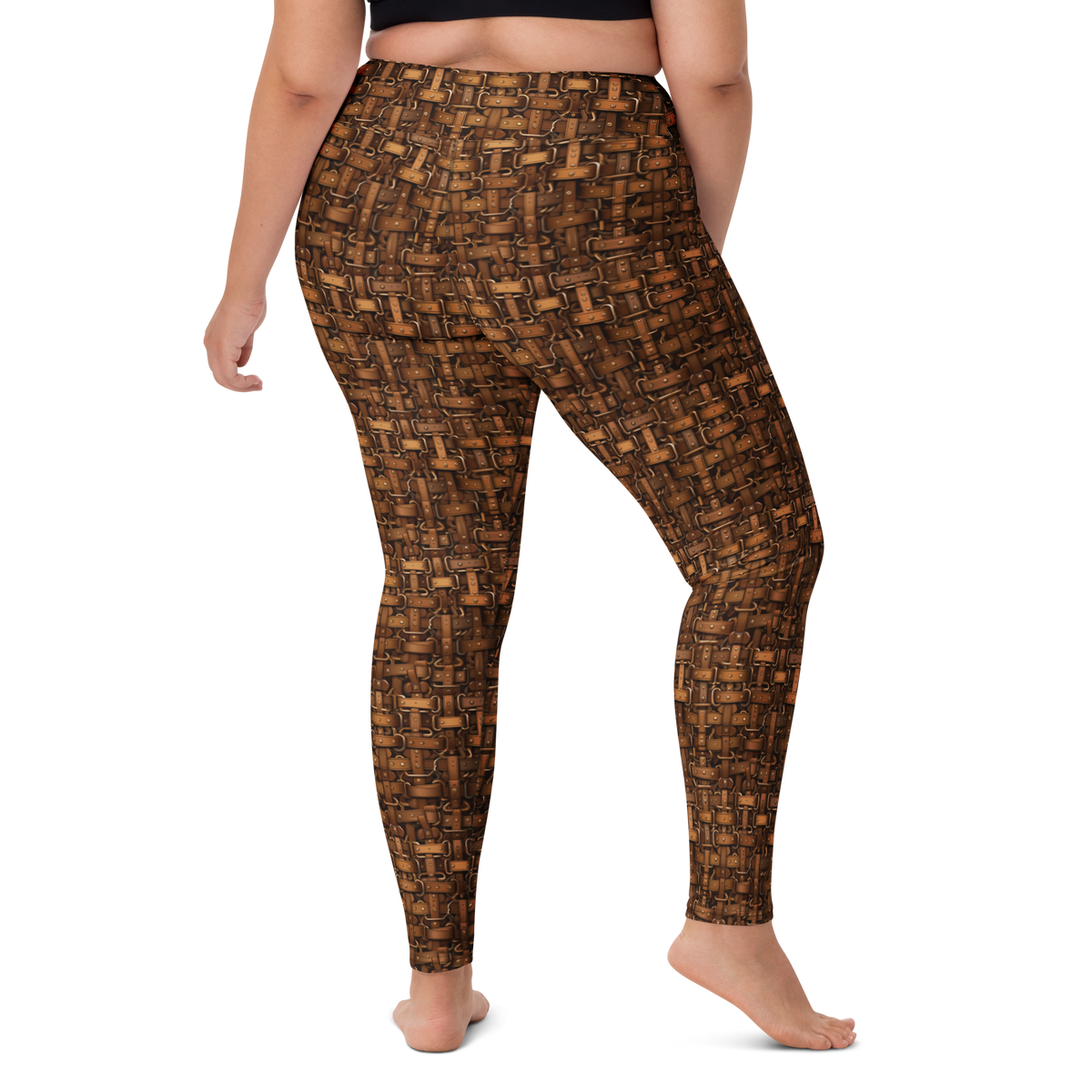 Harness Lattice high-waisted yoga leggings, larger-model right-back view.