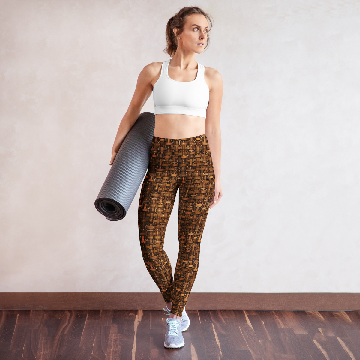 Harness Lattice high-waisted yoga leggings, yoga lifestyle view.