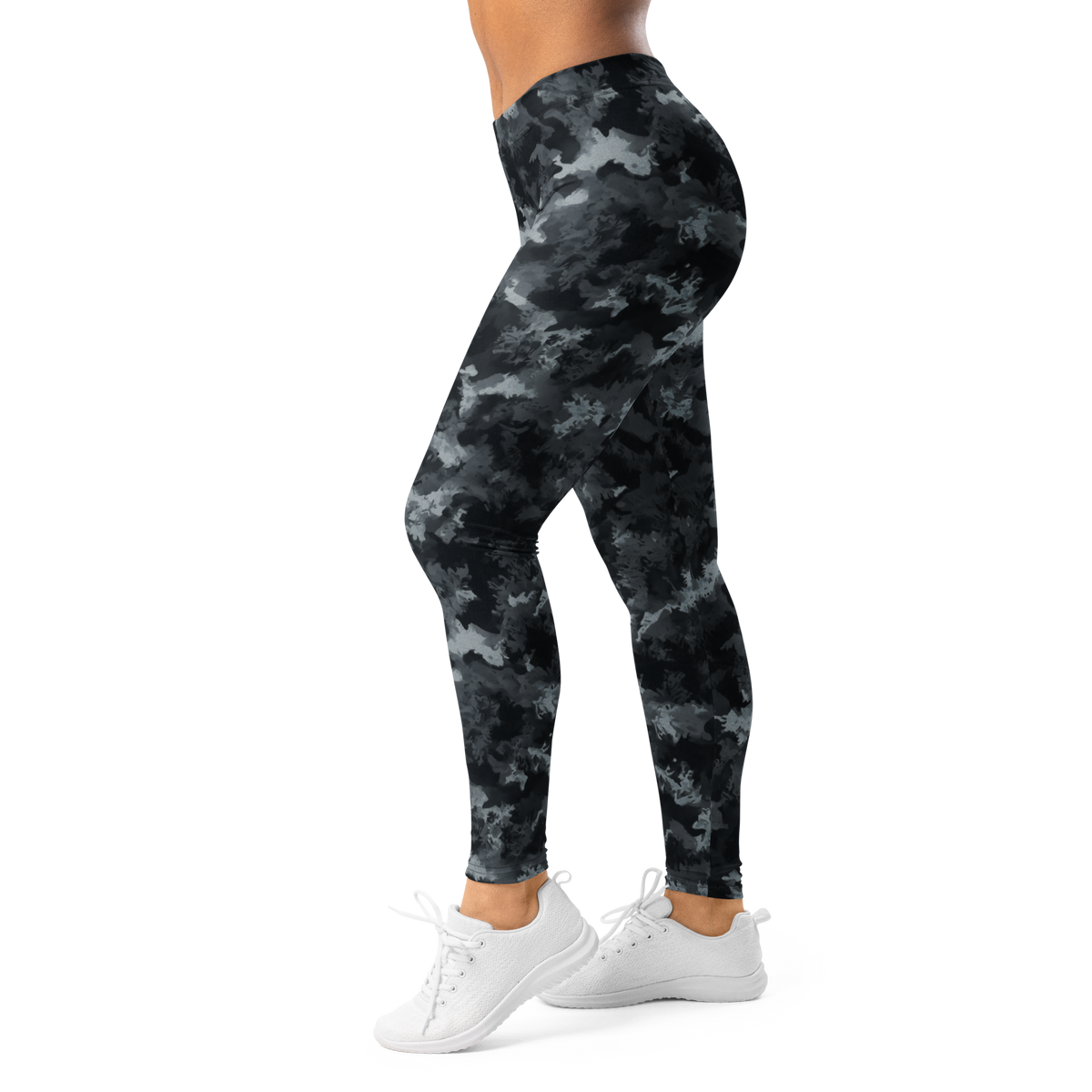 Himalette Greyscale mid-rise comfort leggings, left-side view.