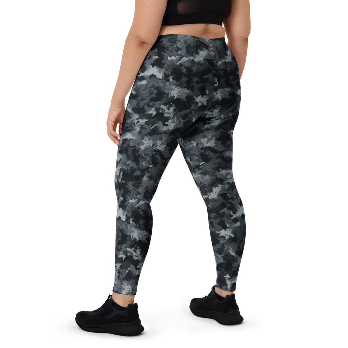 Himalette Greyscale mid-rise comfort leggings, oversize-fit back view.