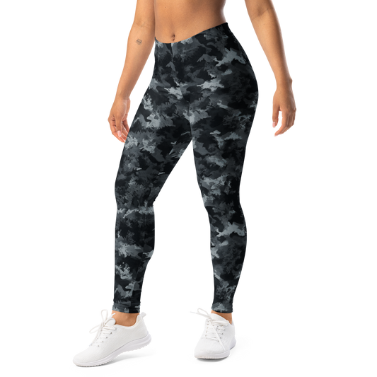 Himalette · Greyscale mid-rise everyday leggings, left-front view.