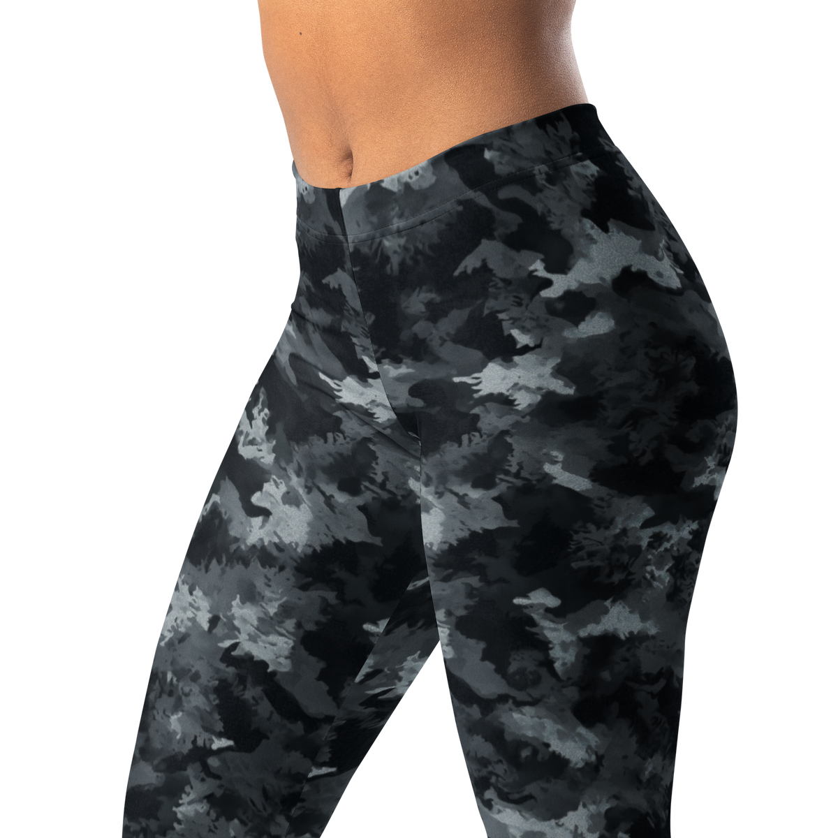 Himalette · Greyscale mid-rise everyday leggings, waistband and pattern detail.